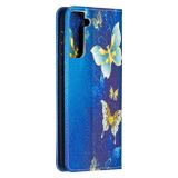 Peneženkové kožené pouzdro DRAWING na Samsung Galaxy S21 Plus 5G - Gold Butterflies