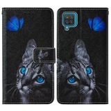 Peňeženkové kožené pouzdro na Samsung Galaxy A12 - Blue Butterfly Cat Eyes
