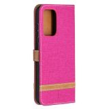 Peňaženkové Denim pouzdro na Samsung Galaxy A52 5G - Ružovočervená