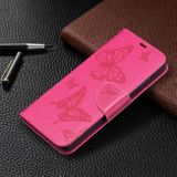 Peňaženkové kožené pouzdro BUTTERFLIES na Samsung Galaxy A52 5G - Ružovočervená