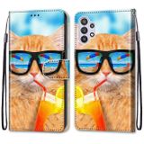 Peněženkové kožené pouzdro pro Samsung Galaxy A32 5G – Cat Drinking Soda