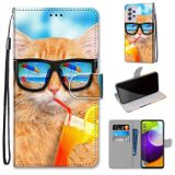 Peňaženkové kožené pouzdro na Samsung Galaxy A52 5G - Cat Drinking Soda