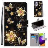 Peňaženkové kožené pouzdro na Samsung Galaxy A52 5G - Gold Diamond Butterfly