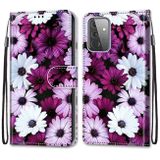 Peňeženkové kožené pouzdro na Samsung Galaxy A72 - Chrysanthemum Pink White Purple