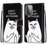 Peňeženkové kožené pouzdro na Samsung Galaxy A72 - Middle Finger White Cat