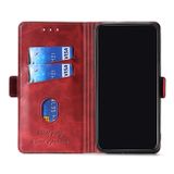 Retro textura Kontrastní barva Boční přezka Horizontální flipové kožené pouzdro s držákem karet a sloty a peněženkou pro Samsung GalaxyA20s-Červená