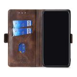 Retro textura Kontrastní barva Boční přezka Horizontální flipové kožené pouzdro s držákem karet a sloty a peněženkou pro Samsung Galaxy A20s -Hnedá