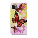 Peňeženkové kožené pouzdro DRAWING na Samsung Galaxy A22 5G - Chrysanthemum Butterfly