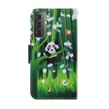 Peneženkové kožené pouzdro DRAWING na Samsung Galaxy S21 FE - Panda