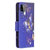 Peňeženkové kožené pouzdro DRAWING na Samsung Galaxy A22 5G - Purple Butterflies