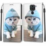 Peneženkové kožené pouzdro DRAWING na Xiaomi Redmi Note 9 - Blue Sweater White Cat