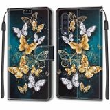 Peněženkové 3D pouzdro pro Samsung Galaxy A50 – Gold Silver Flying Butterflies