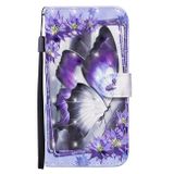 Peneženkové 3D pouzdro PAINTED na iPhone 13 Pro Max - Purple Flower Butterfly