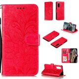 Peňaženkové kožené pouzdro FLOWERS na Sony Xperia 5 - Červená