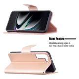 Peneženkové kožené pouzdro BUTTERFLIES na Samsung Galaxy S22 Plus 5G - Ružovozlatá