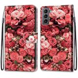 Peneženkové kožené pouzdro DRAWING na Samsung Galaxy S22 5G - Pink Rose Garden