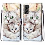 Peneženkové kožené pouzdro DRAWING na Samsung Galaxy S22 Plus 5G - Big Cat Hugging Kitten