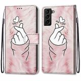 Peneženkové kožené pouzdro DRAWING na Samsung Galaxy S22 Plus 5G - Pink Hands Than Hearts