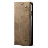 Peněženkové kožené pouzdro Denim pro Samsung Galaxy A73 5G - Khaki