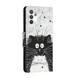 Peneženkové kožené pouzdro DRAWING na Samsung Galaxy A13 - Black White Cat