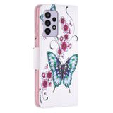 Peneženkové kožené pouzdro DRAWING na Samsung Galaxy A33 5G - Peach Blossom Butterfly