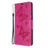 Peněženkové kožené pouzdro Embossing Two Butterflies pro Samsung Galaxy A71 - Rose Red