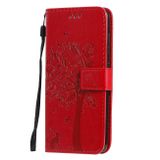 Peněženkové kožené pouzdroTree &amp; Cat Pattern  na Samsung Galaxy A51  červená