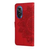 Peneženkové kožené pouzdro FLOWERS na Huawei Nova 9 SE - Červená