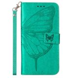 Peňeženkové kožené pouzdro Embossed Butterfly pro iPhone 14 - Zelená