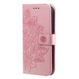 Peňeženkové kožené pouzdro FLOWERS na iPhone 14 Pro - Ružovozlatá