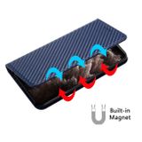 Peňeženkové kožené pouzdro MAGNETIC na iPhone 14 Pro - Modrá