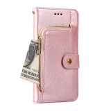 Peněženkové kožené pouzdro Zipper Bag na Oppo A58 5G - Růžové zlato