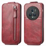 Peněženkové kožené pouzdro Zipper Wallet pro Honor Magic5 Pro - Červená