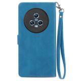 Peněženkové kožené pouzdro Flower Zipper na Honor Magic5 - Modrá