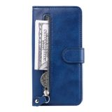Peněženkové kožené pouzdro Calf Zipper na Honor Magic5 Pro - Modrá