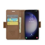 Peněženkové kožené pouzdro CaseMe Litchi pro Samsung Galaxy S24 5G - Hnědá