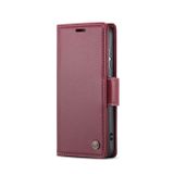 Peněženkové kožené pouzdro CaseMe Litchi pro Samsung Galaxy S24 5G - Vínově červená