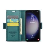 Peněženkové kožené pouzdro CaseMe Litchi pro Samsung Galaxy S24 5G - Perleťově modrá