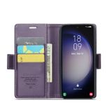 Peněženkové kožené pouzdro CaseMe Litchi pro Samsung Galaxy S24 5G - Perleťově fialová