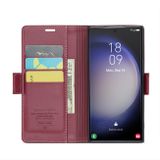 Peněženkové kožené pouzdro CaseMe Litchi pro Samsung Galaxy S24 Ultra 5G - Vínově červená