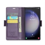 Peněženkové kožené pouzdro CaseMe Litchi pro Samsung Galaxy S24 Ultra 5G - Perleťově fialová