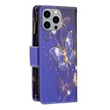 Peněženkové kožené pouzdro pro iPhone 15 Pro Max - Purple Butterfly