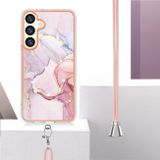 Plastový kryt Marble Lanyard pro Samsung Galaxy S24 Plus 5G - Růžové zlato 005