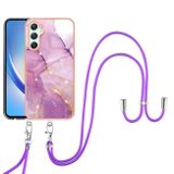 Pryžový kryt Electroplating Marble Lanyard pro Samsung Galaxy A25 5G – Bledě fialová