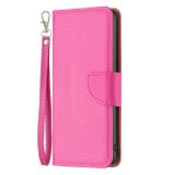 Peněženkové kožené pouzdro LITCHI na iPhone 15 Plus - Růžovo červená