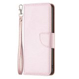 Peněženkové kožené pouzdro LITCHI na iPhone 15 Plus - Růžovozlatá