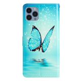 Peněženkové kožené pouzdro DRAWING na iPhone 15 Pro Max - Blue Butterfly