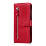 Peněženkové kožené pouzdro Zipper na Xiaomi Redmi 12 - Červená