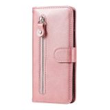 Peněženkové kožené pouzdro Zipper na Xiaomi Redmi 12 - Růžovozlatá