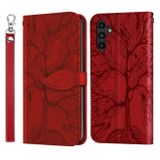 Peněženkové kožené pouzdro Tree Pattern pro Samsung Galaxy A25 5G - Červená